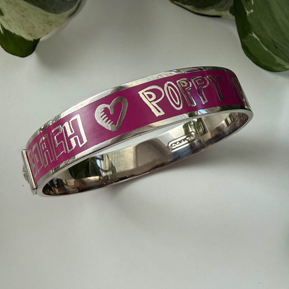Coach Poppy pink silver logo statement bangle bracelet - Picture 2 of 5
